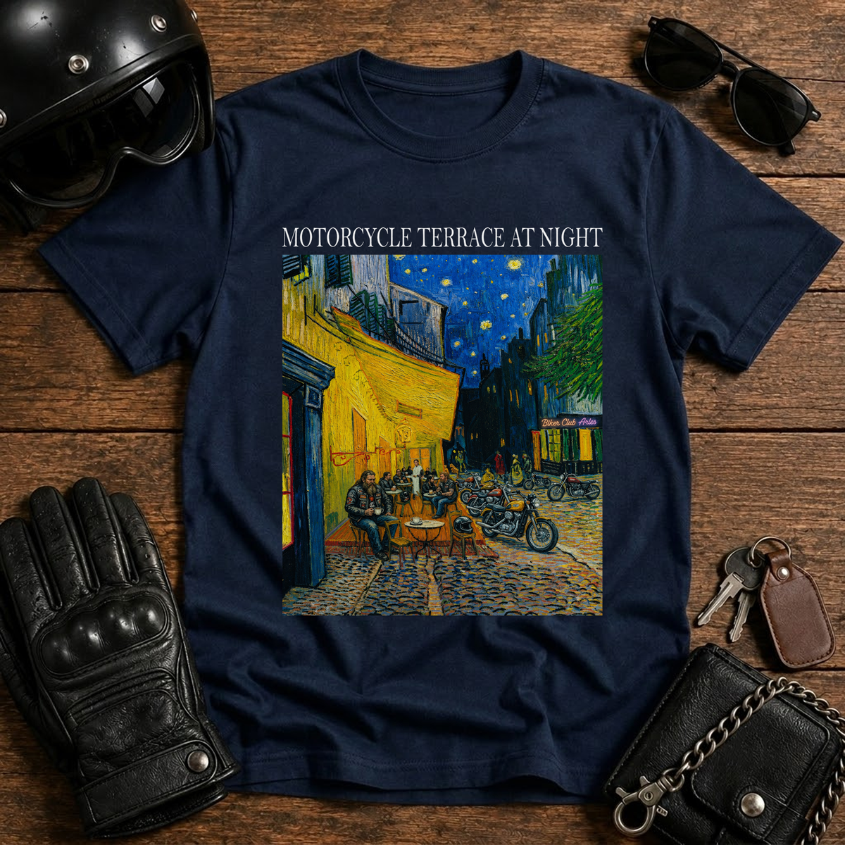 Motorcycle Terrace at Night T-Shirt