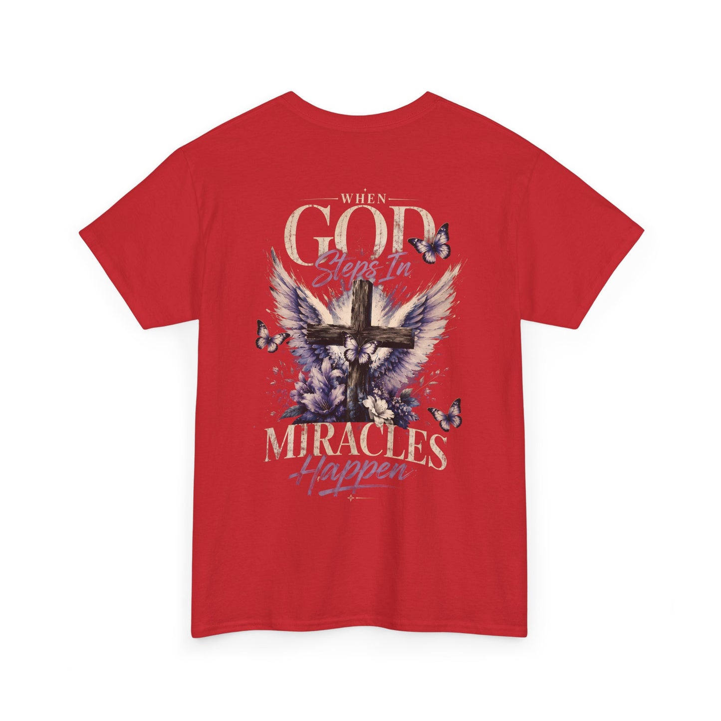 Christian Tee — "When God Steps In" Inspirational Cross T‑Shirt