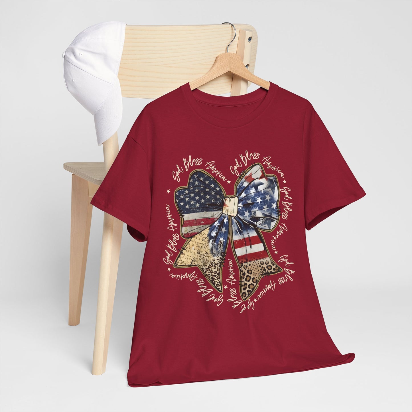 Patriotic Bow T-Shirt – American Flag & Leopard Print Fourth of July Tee