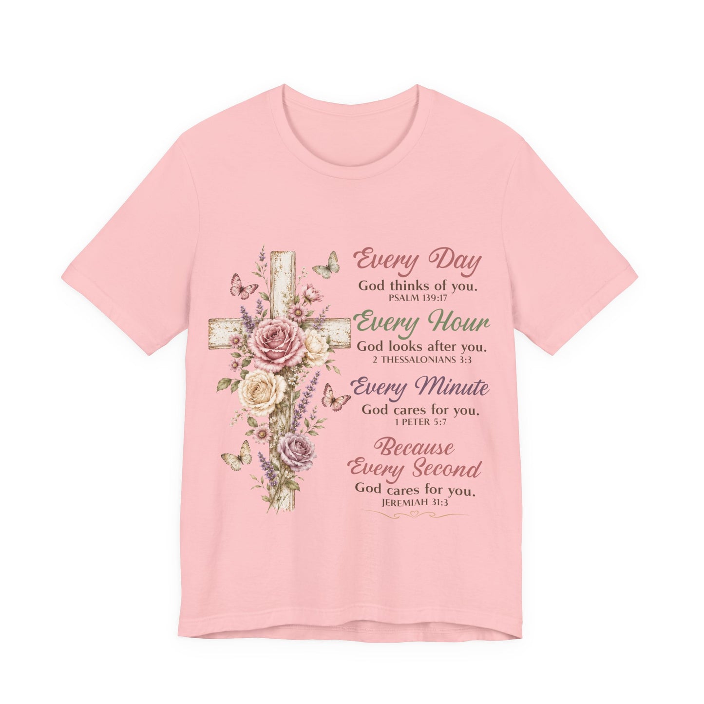 Every Day Every Second Cross Floral -Christian Women T-Shirt