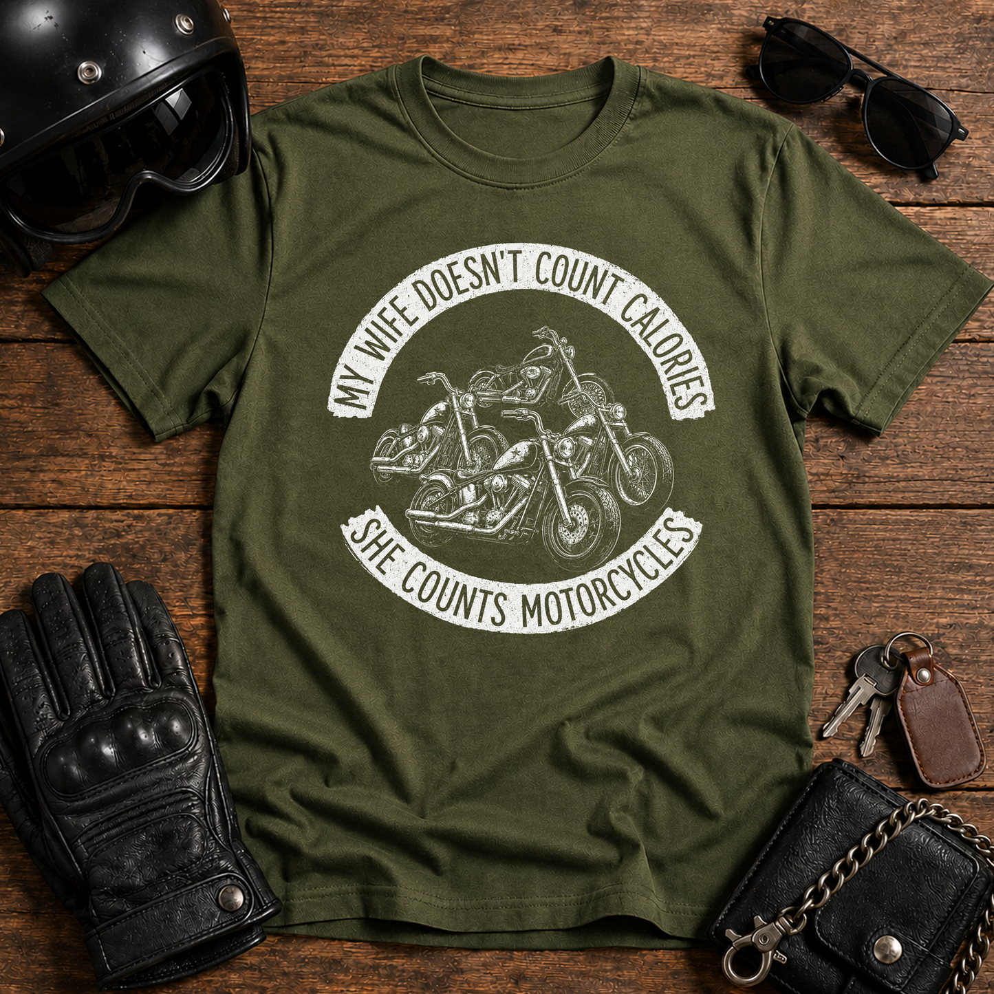 My Wife Doesn’t Count Calories She Counts Motorcycles T-Shirt