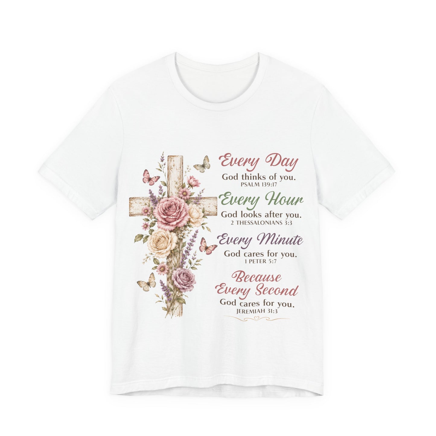 Every Day Every Second Cross Floral -Christian Women T-Shirt
