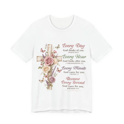 Every Day Every Second Cross Floral -Christian Women T-Shirt