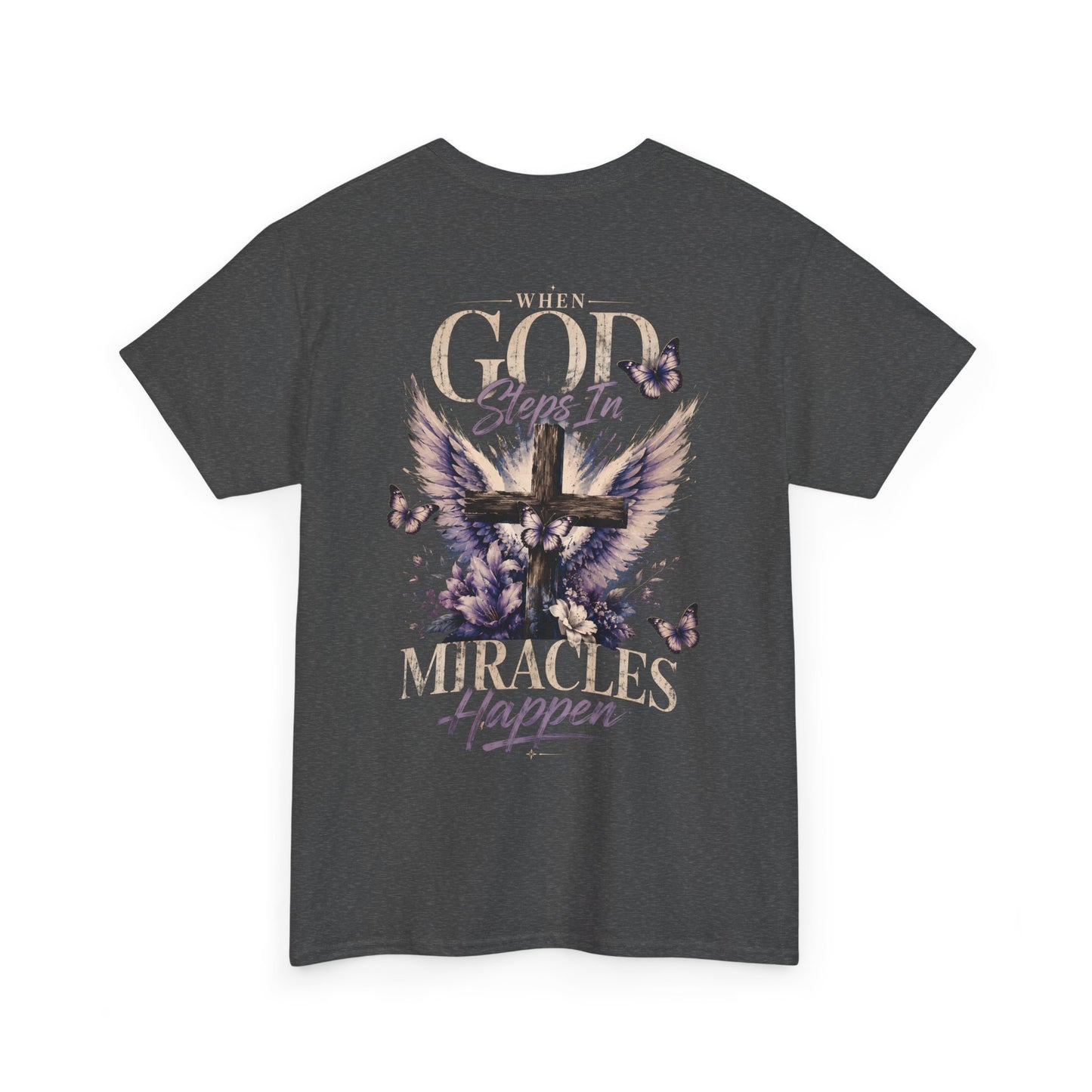 Christian Tee — "When God Steps In" Inspirational Cross T‑Shirt
