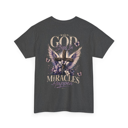 Christian Tee — "When God Steps In" Inspirational Cross T‑Shirt