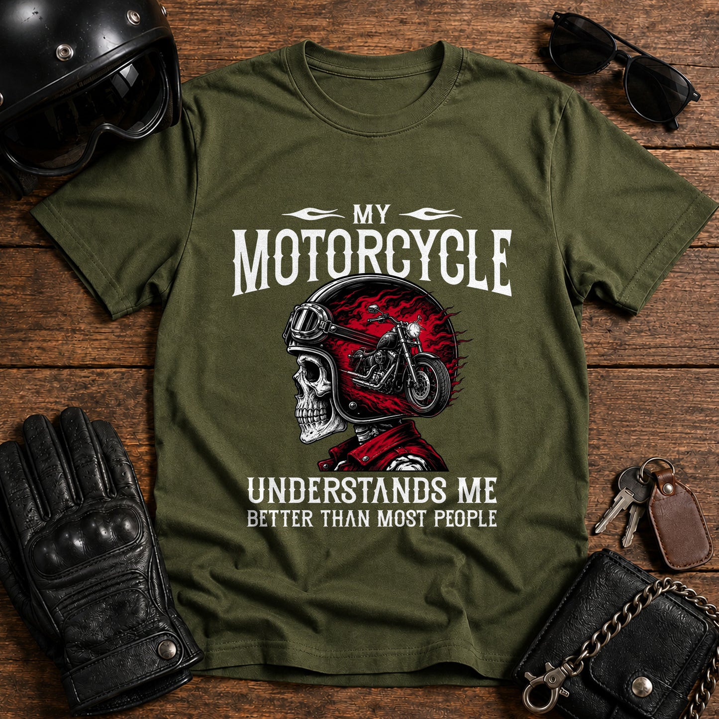 Motorcycle Helmet & Skull T-Shirt