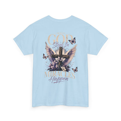 Christian Tee — "When God Steps In" Inspirational Cross T‑Shirt