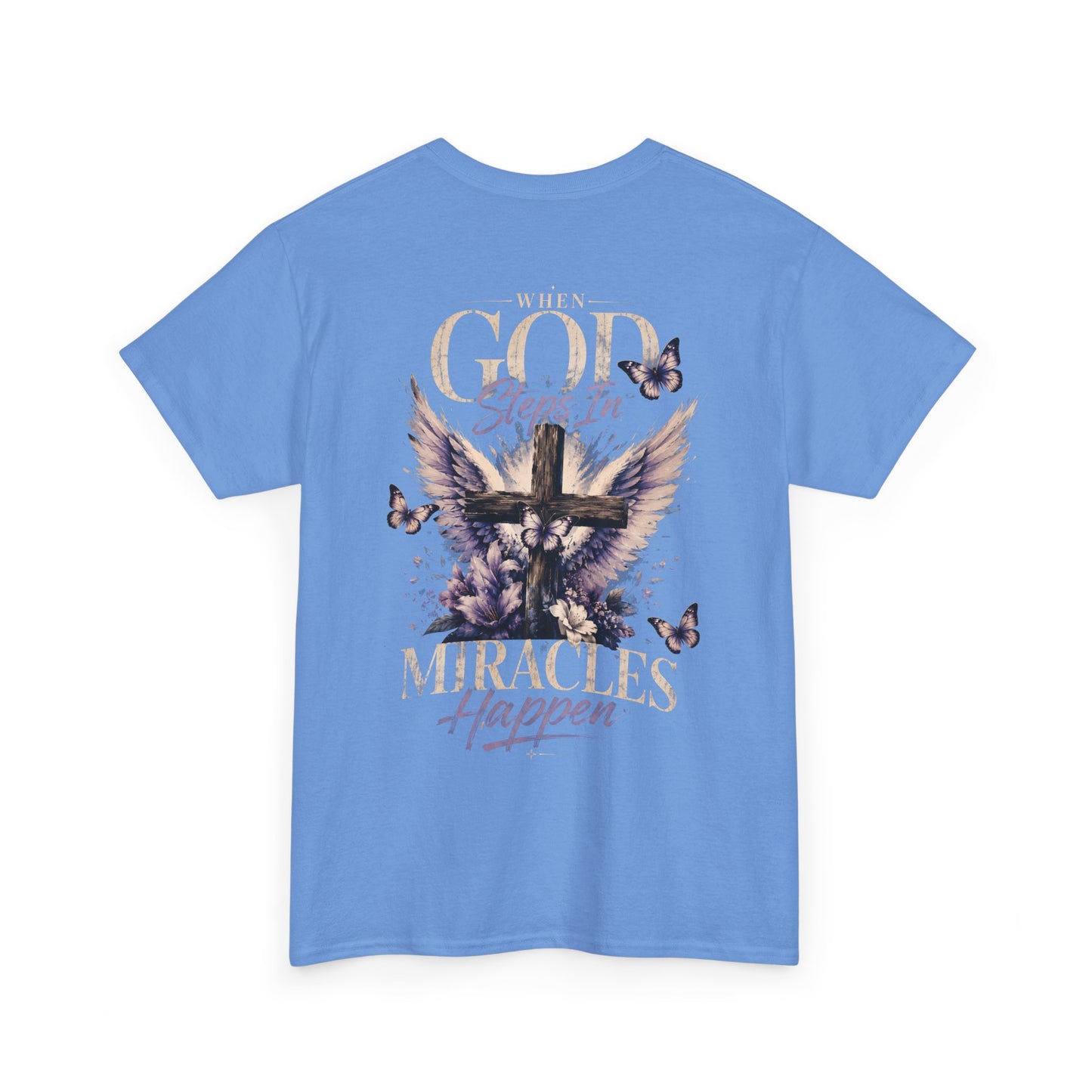 Christian Tee — "When God Steps In" Inspirational Cross T‑Shirt