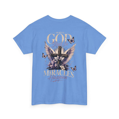 Christian Tee — "When God Steps In" Inspirational Cross T‑Shirt