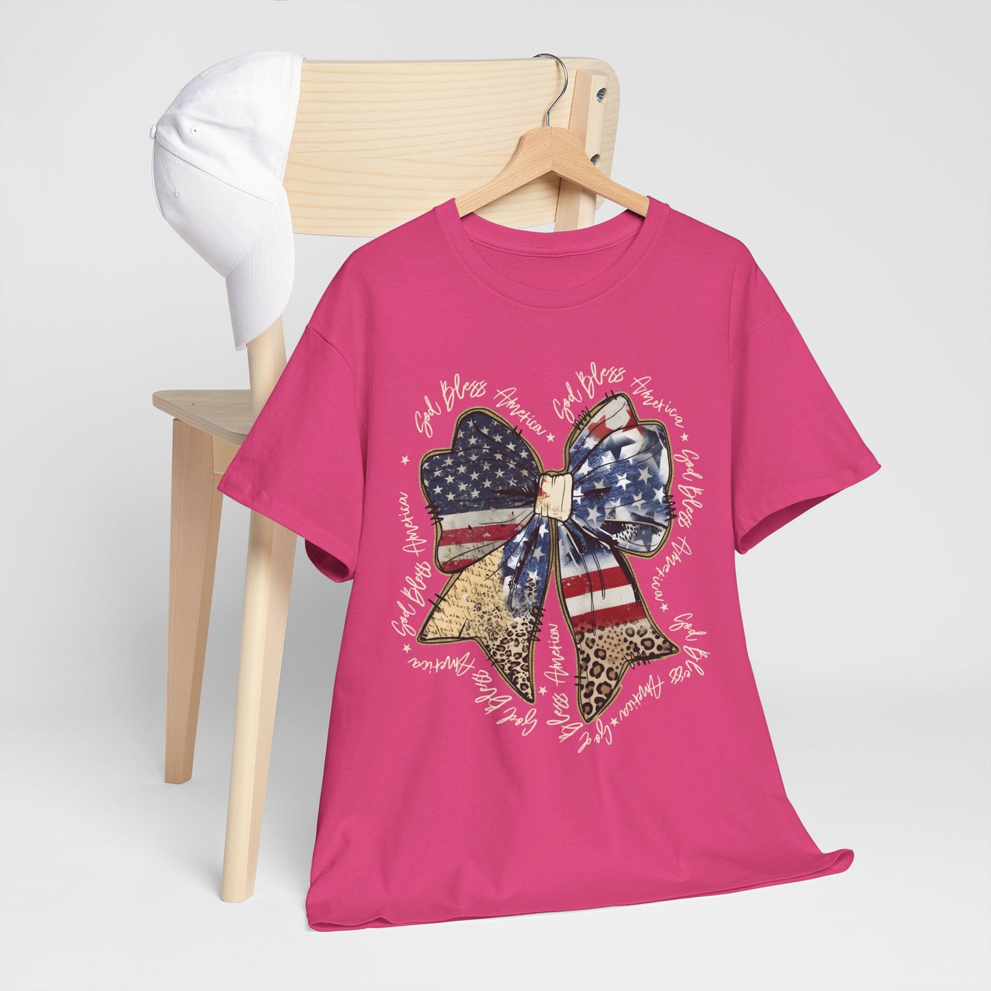 Patriotic Bow T-Shirt – American Flag & Leopard Print Fourth of July Tee
