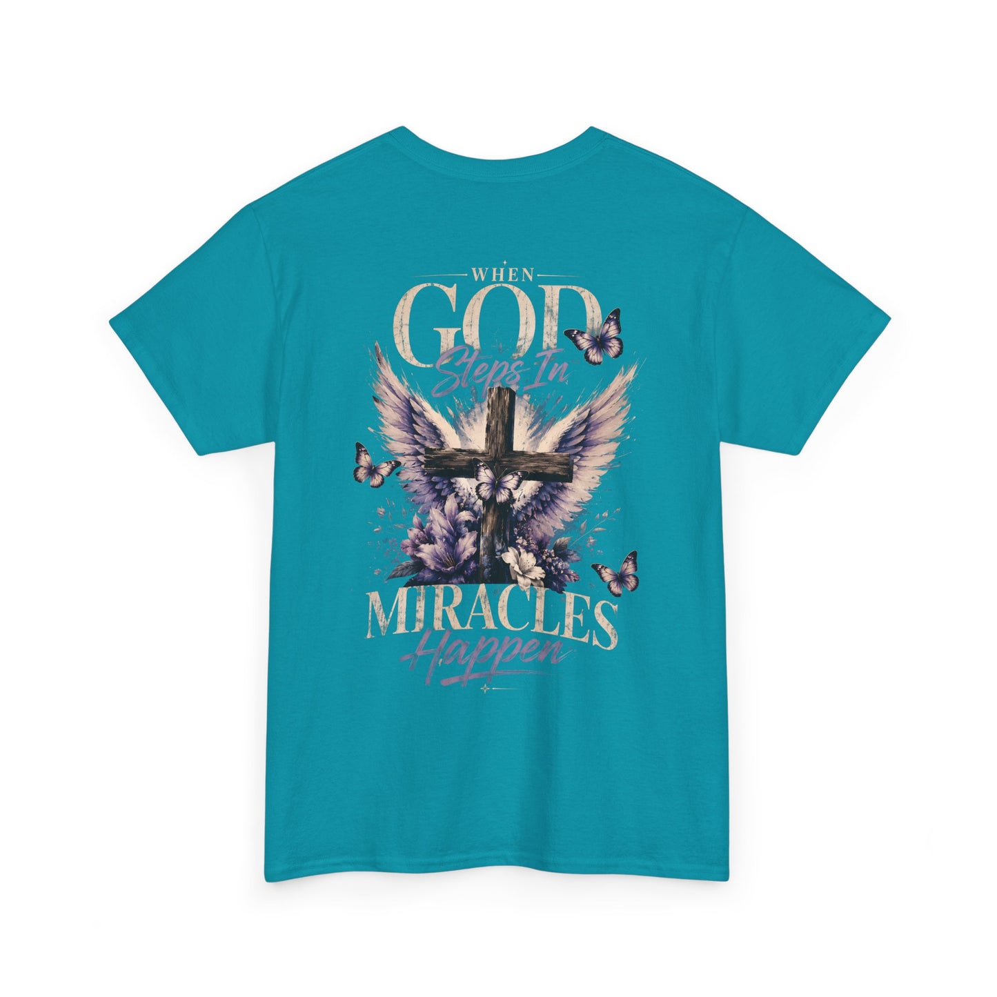 Christian Tee — "When God Steps In" Inspirational Cross T‑Shirt