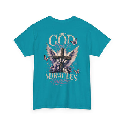 Christian Tee — "When God Steps In" Inspirational Cross T‑Shirt