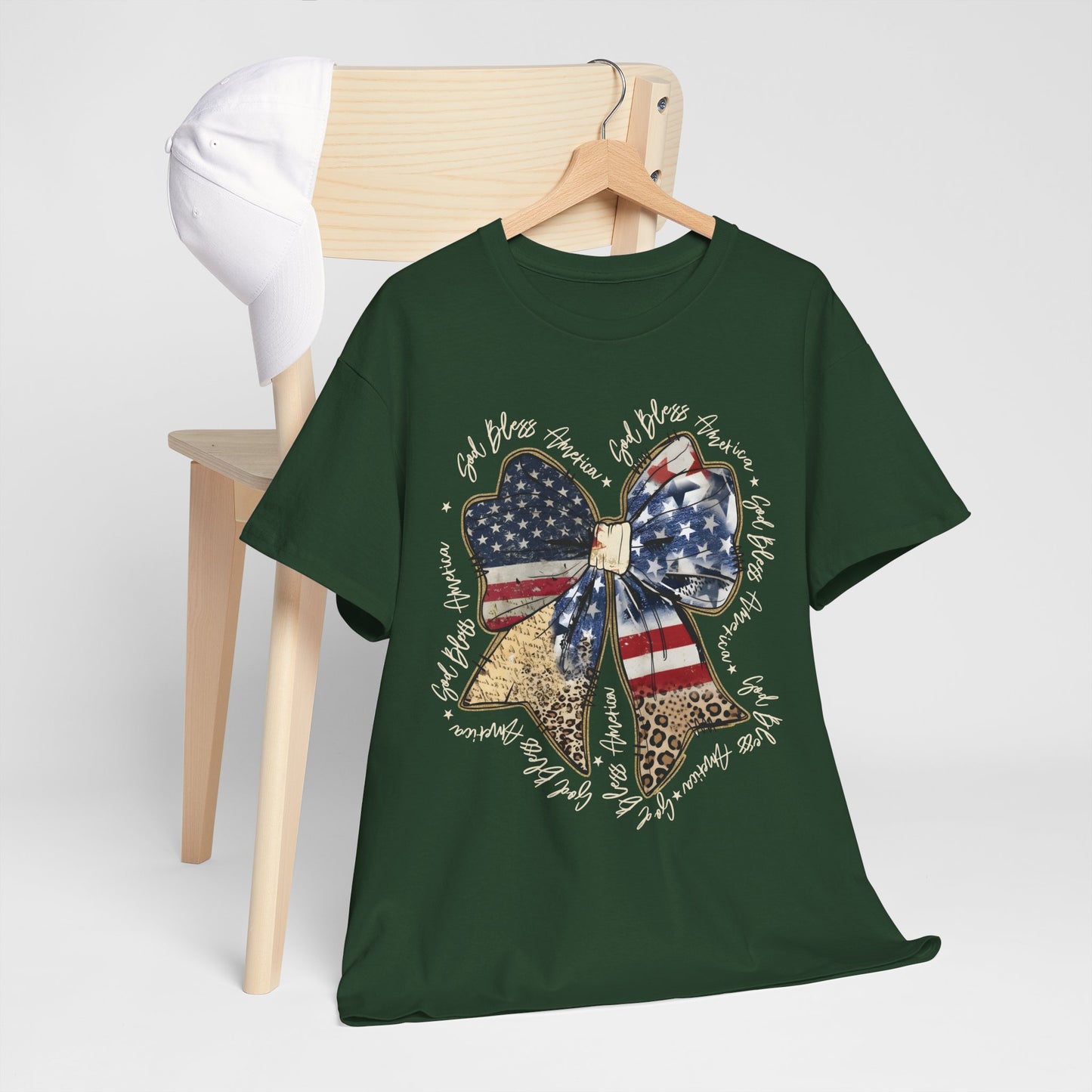 Patriotic Bow T-Shirt – American Flag & Leopard Print Fourth of July Tee