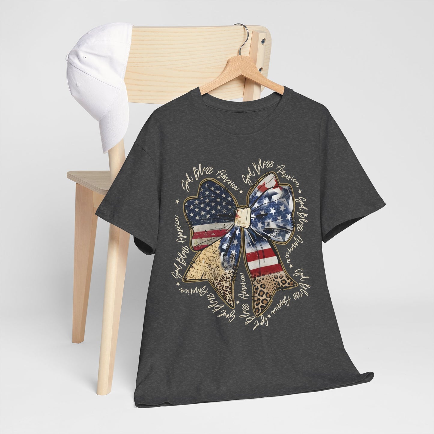Patriotic Bow T-Shirt – American Flag & Leopard Print Fourth of July Tee