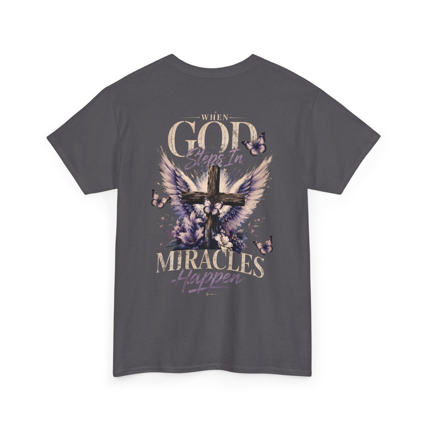 Christian Tee — "When God Steps In" Inspirational Cross T‑Shirt
