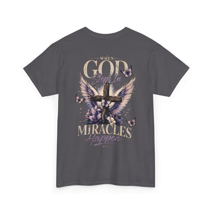 Christian Tee — "When God Steps In" Inspirational Cross T‑Shirt
