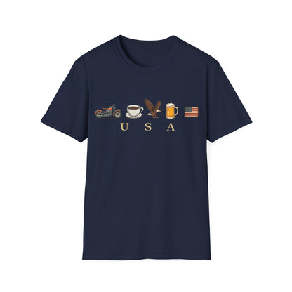 Motorcycle, Coffee, Eagle & Beer Patriotic Tee T-Shirt