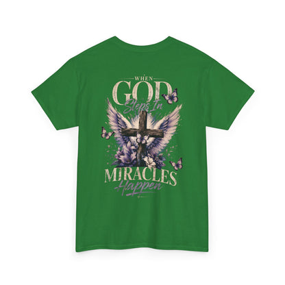 Christian Tee — "When God Steps In" Inspirational Cross T‑Shirt