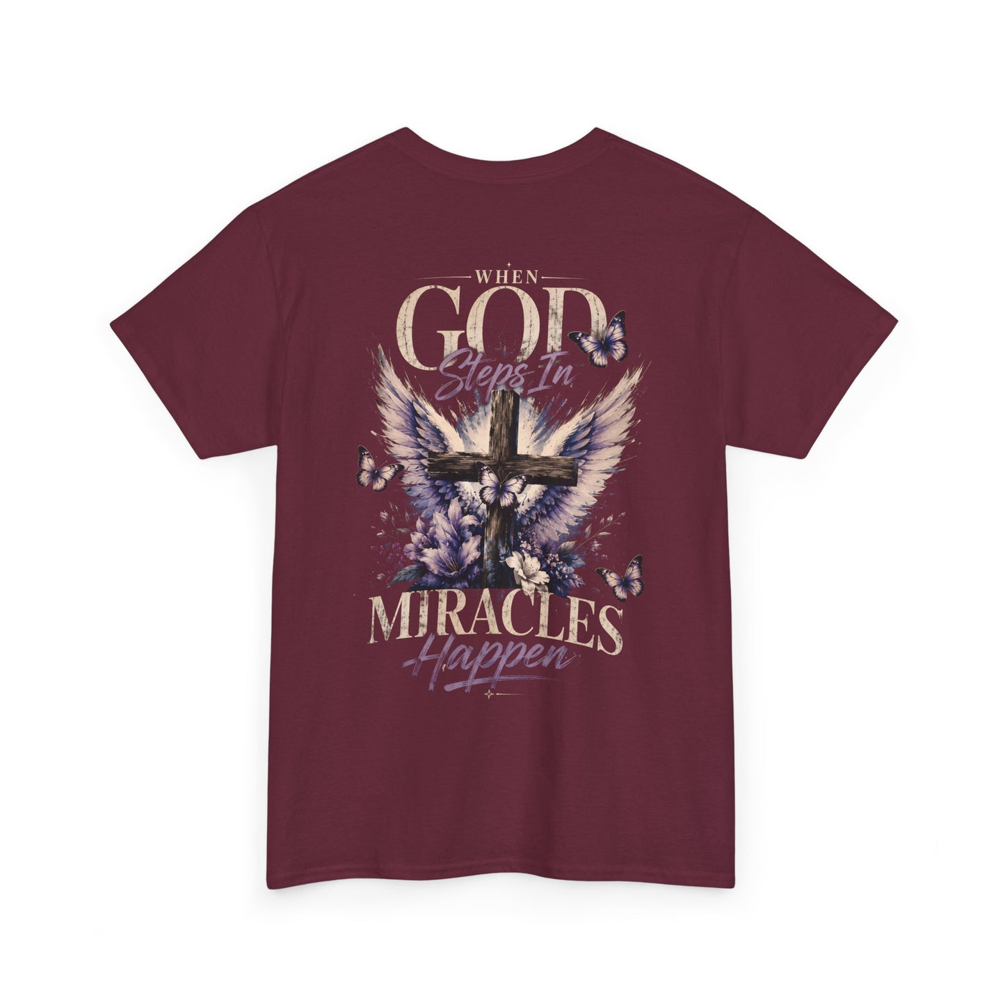 Christian Tee — "When God Steps In" Inspirational Cross T‑Shirt