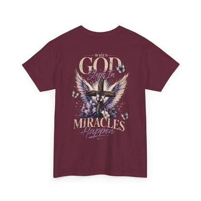 Christian Tee — "When God Steps In" Inspirational Cross T‑Shirt
