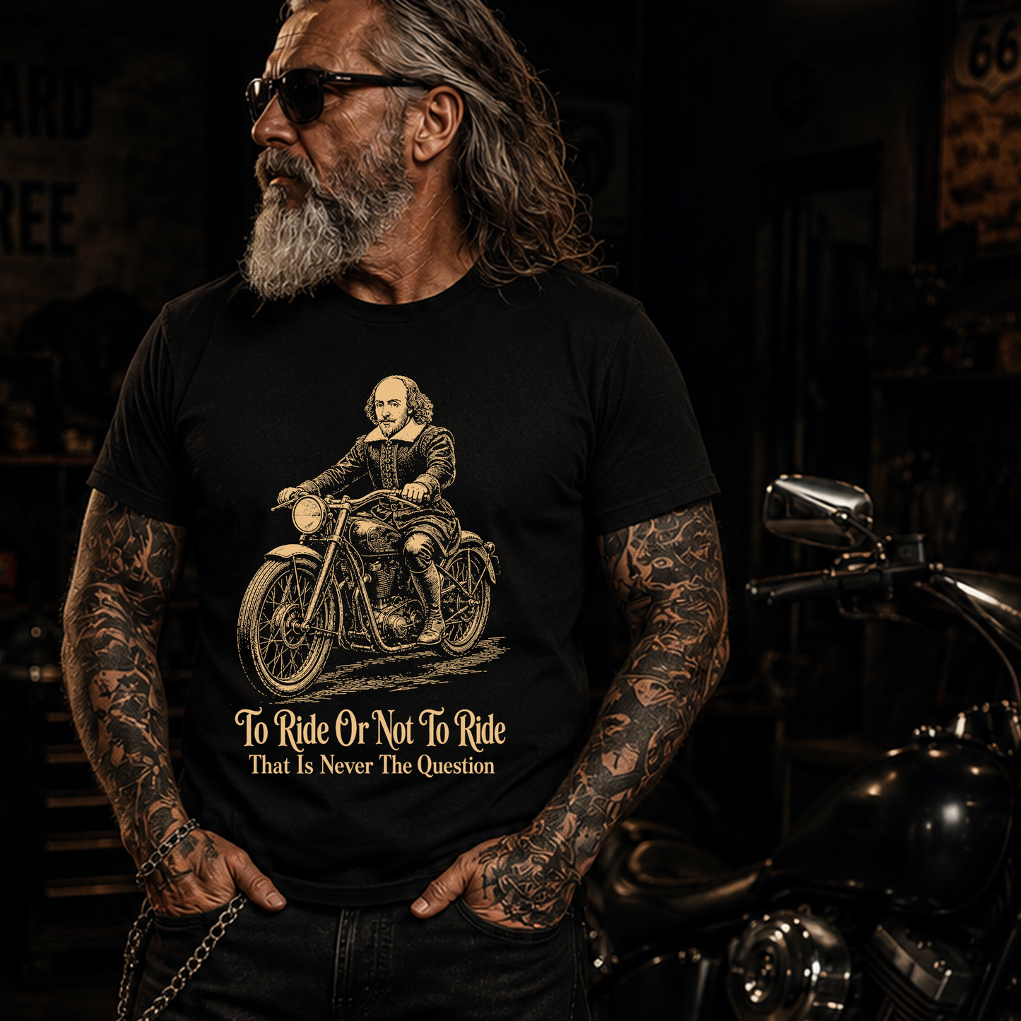 To Ride Or Not To Ride" Vintage Literary Biker Tee