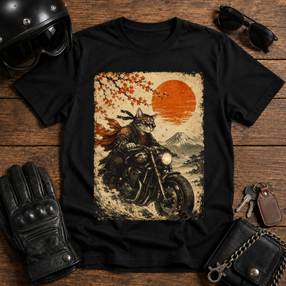 Kitsune Motorcycle Sunset Graphic Biker T-Shirt