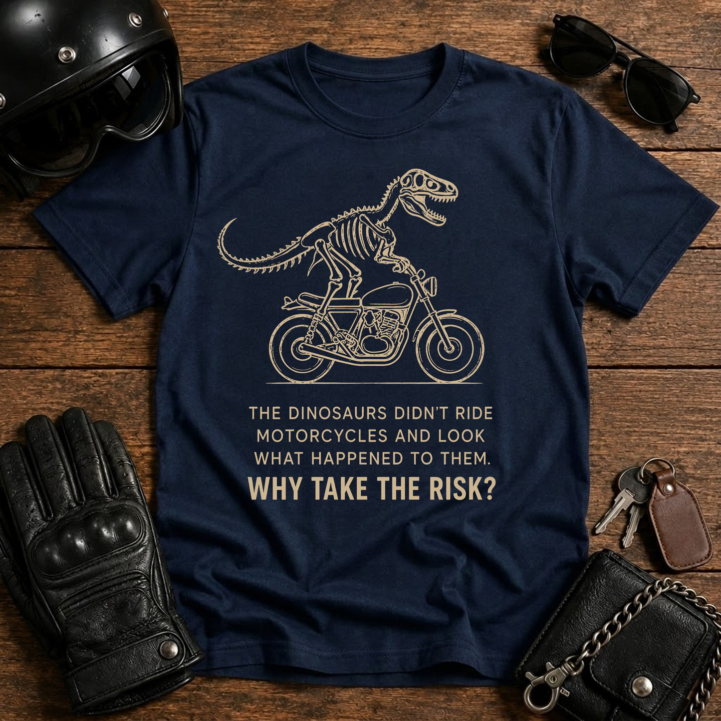 Dinosaur Skeleton Motorcycle T-Shirt