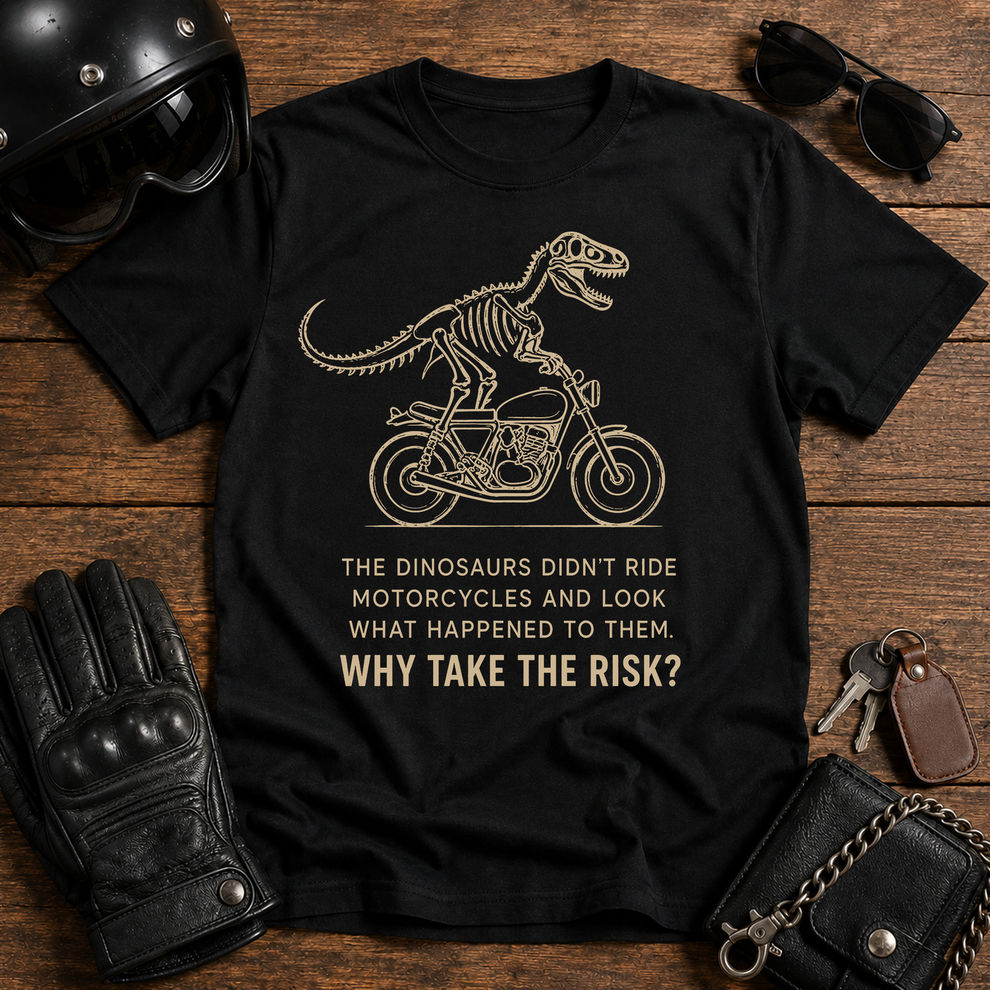 Dinosaur Skeleton Motorcycle T-Shirt