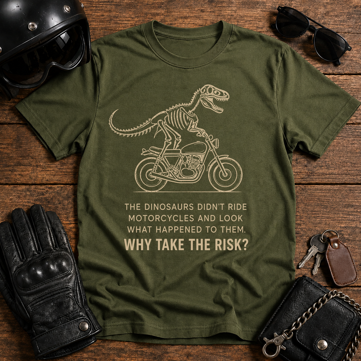 Dinosaur Skeleton Motorcycle T-Shirt