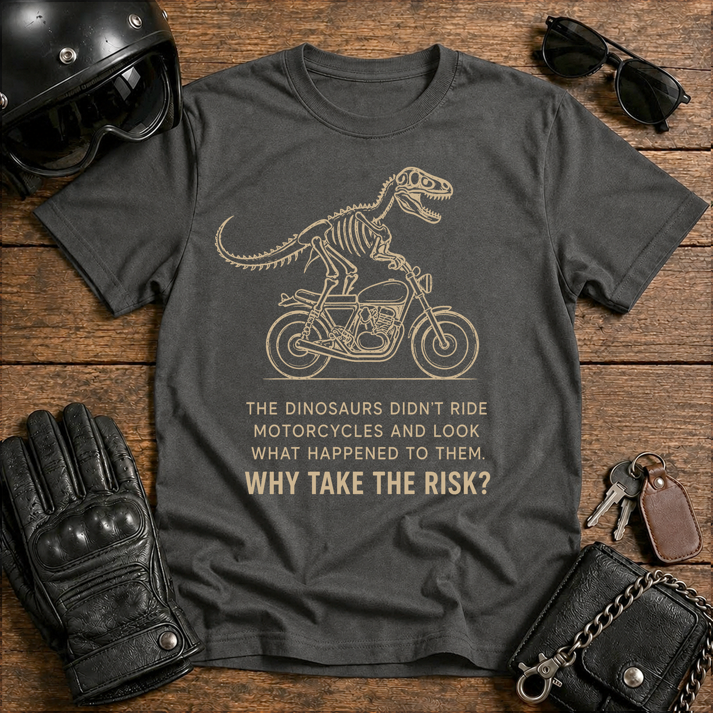 Dinosaur Skeleton Motorcycle T-Shirt