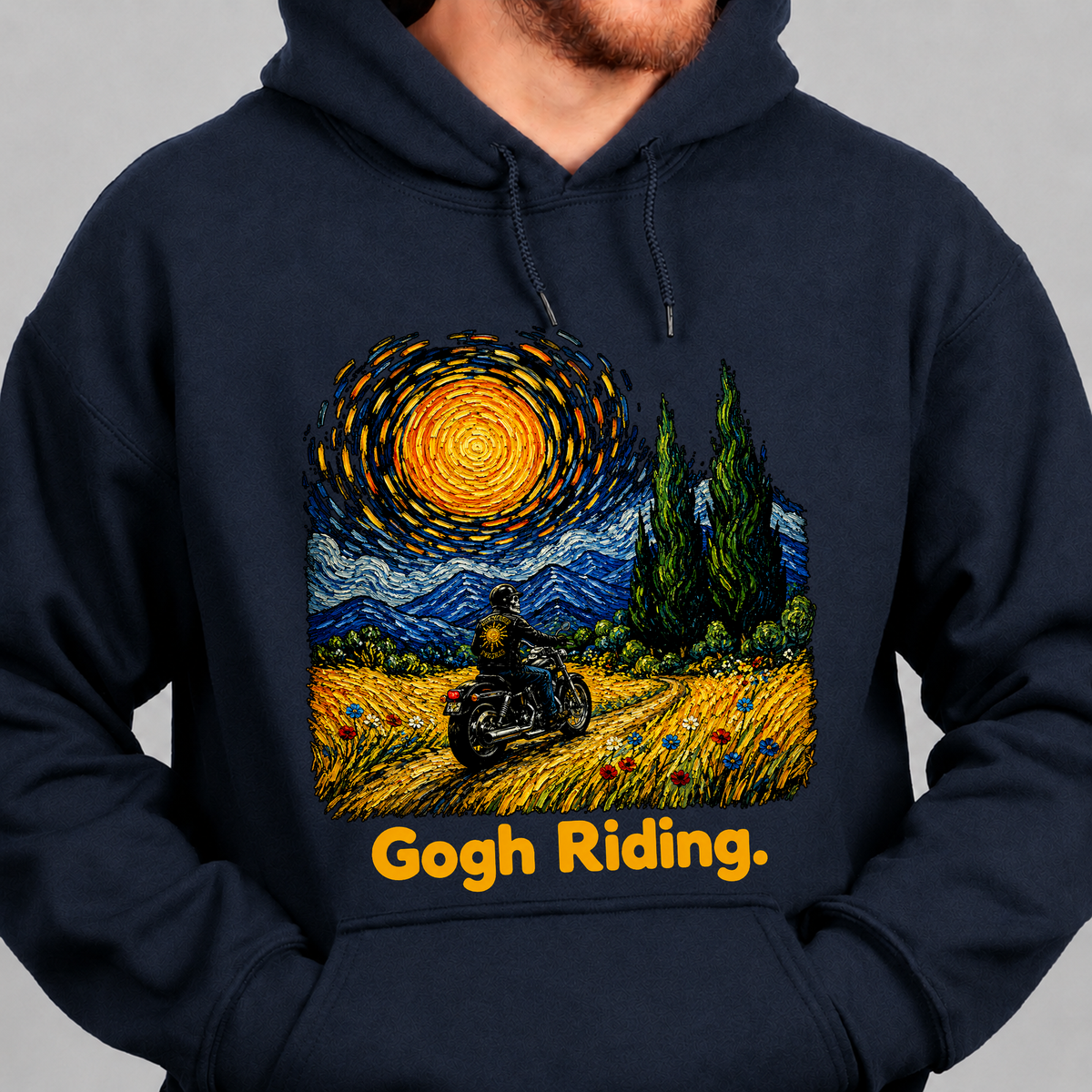 Gogh Riding Biker Van Gogh Art - Hooded Sweatshirt