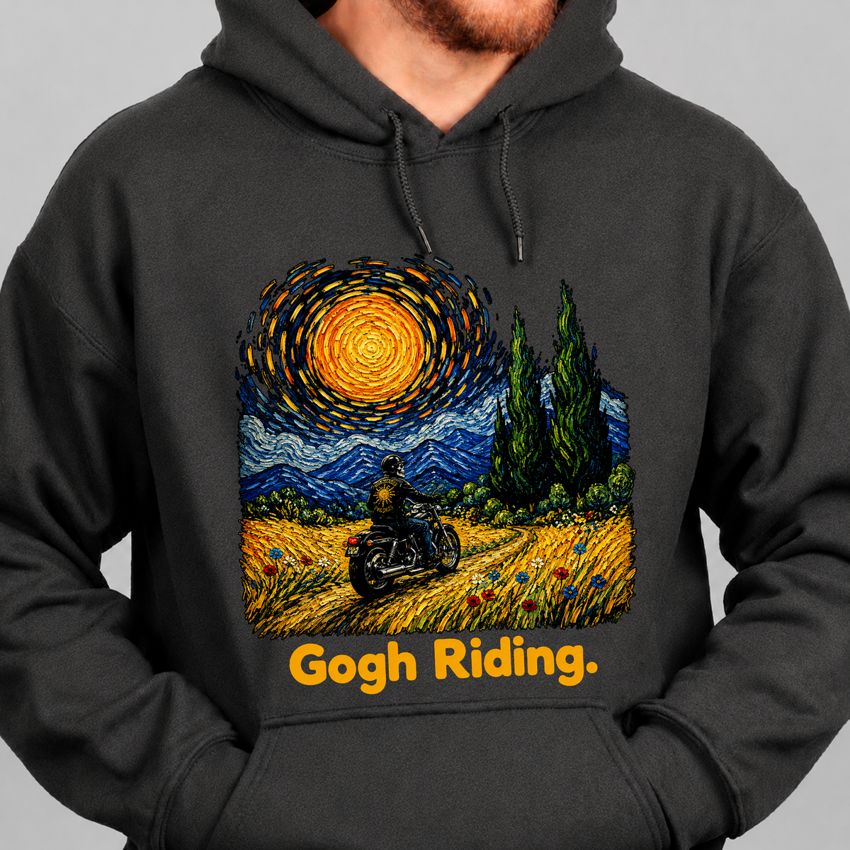 Gogh Riding Biker Van Gogh Art - Hooded Sweatshirt