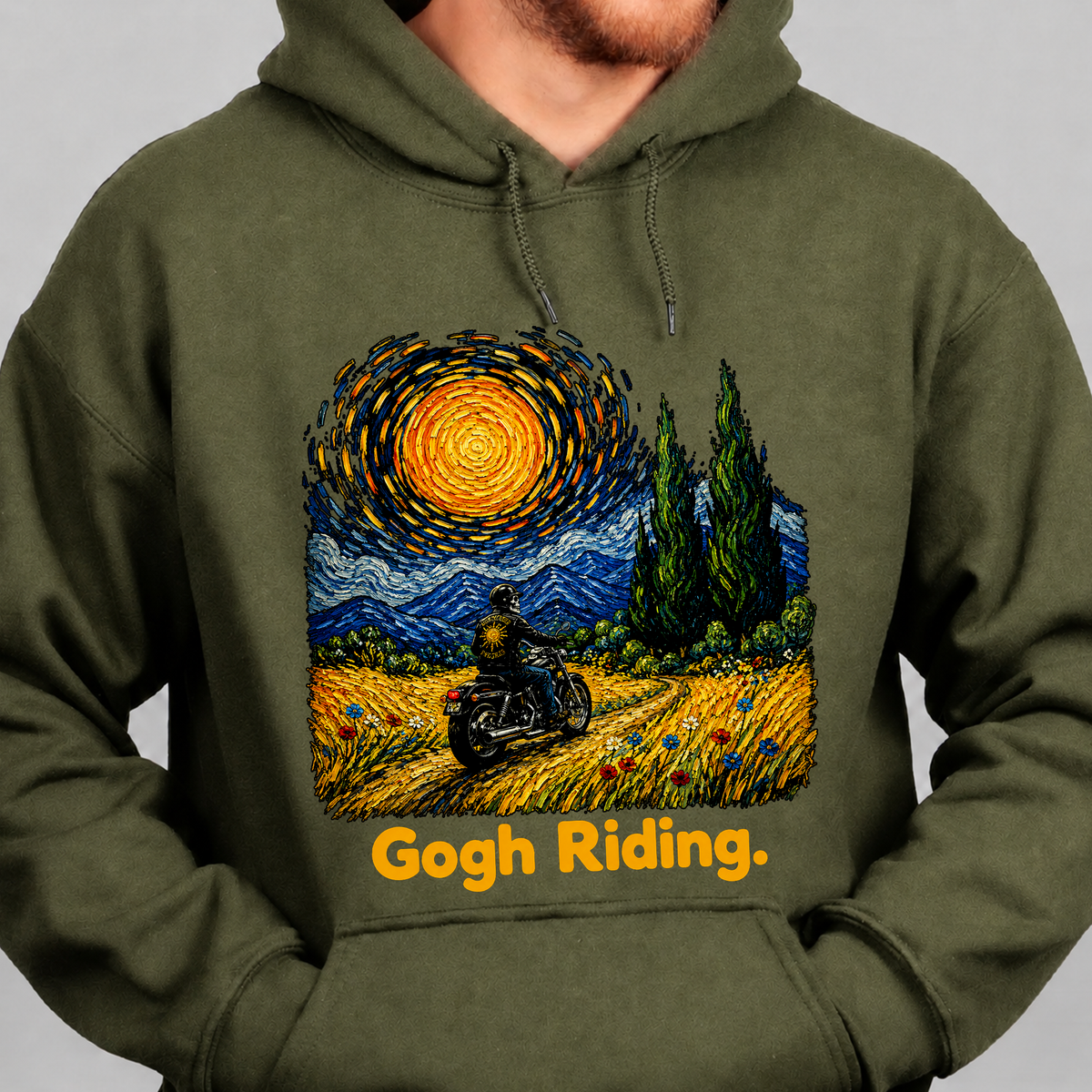 Gogh Riding Biker Van Gogh Art - Hooded Sweatshirt