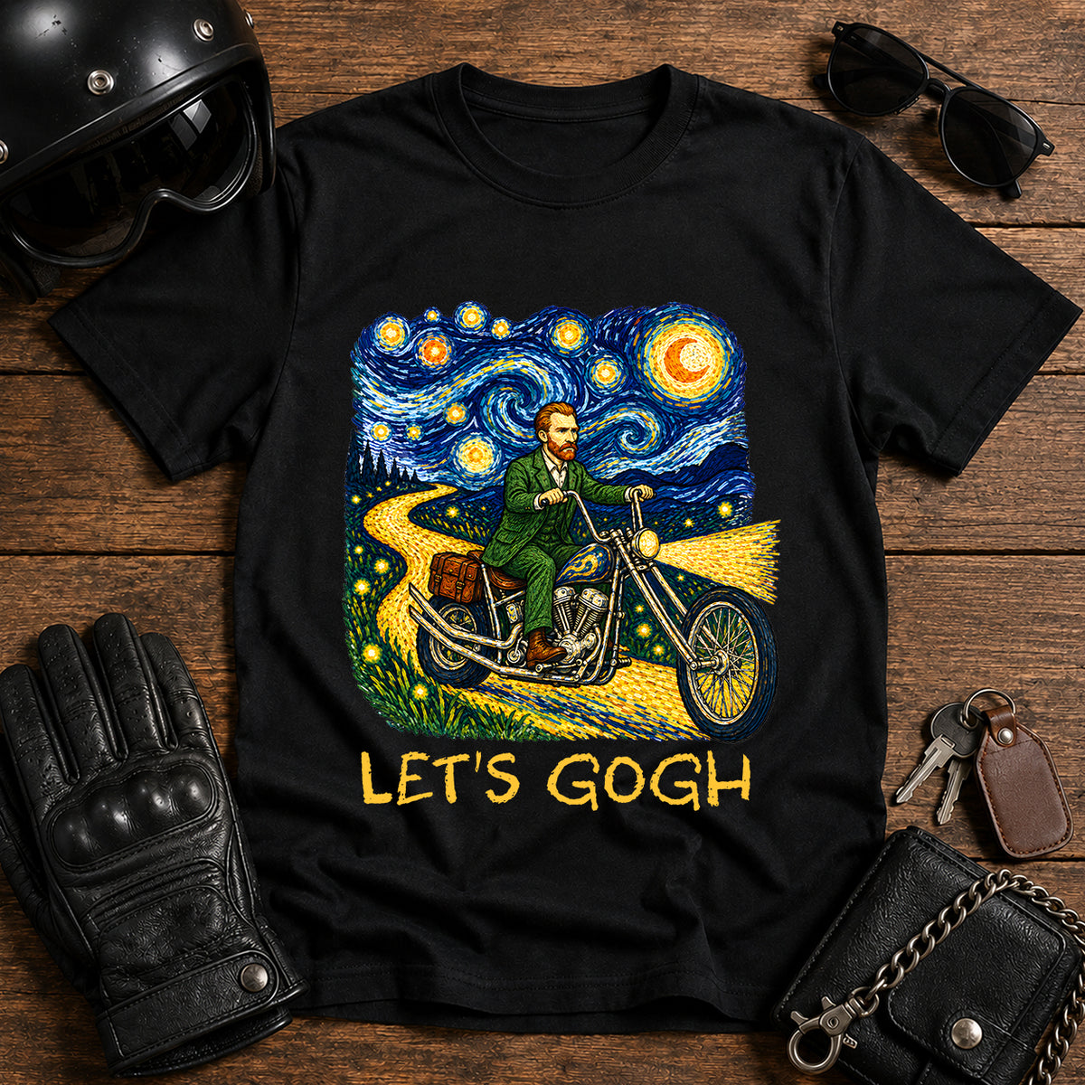 'Let's Gogh' Starry Night Vincent van Gogh Bike Art Tee