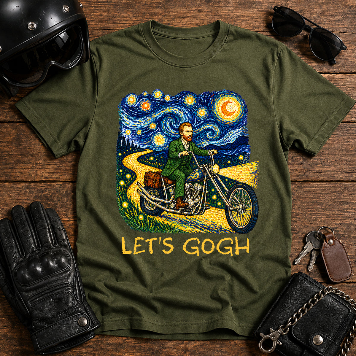 'Let's Gogh' Starry Night Vincent van Gogh Bike Art Tee