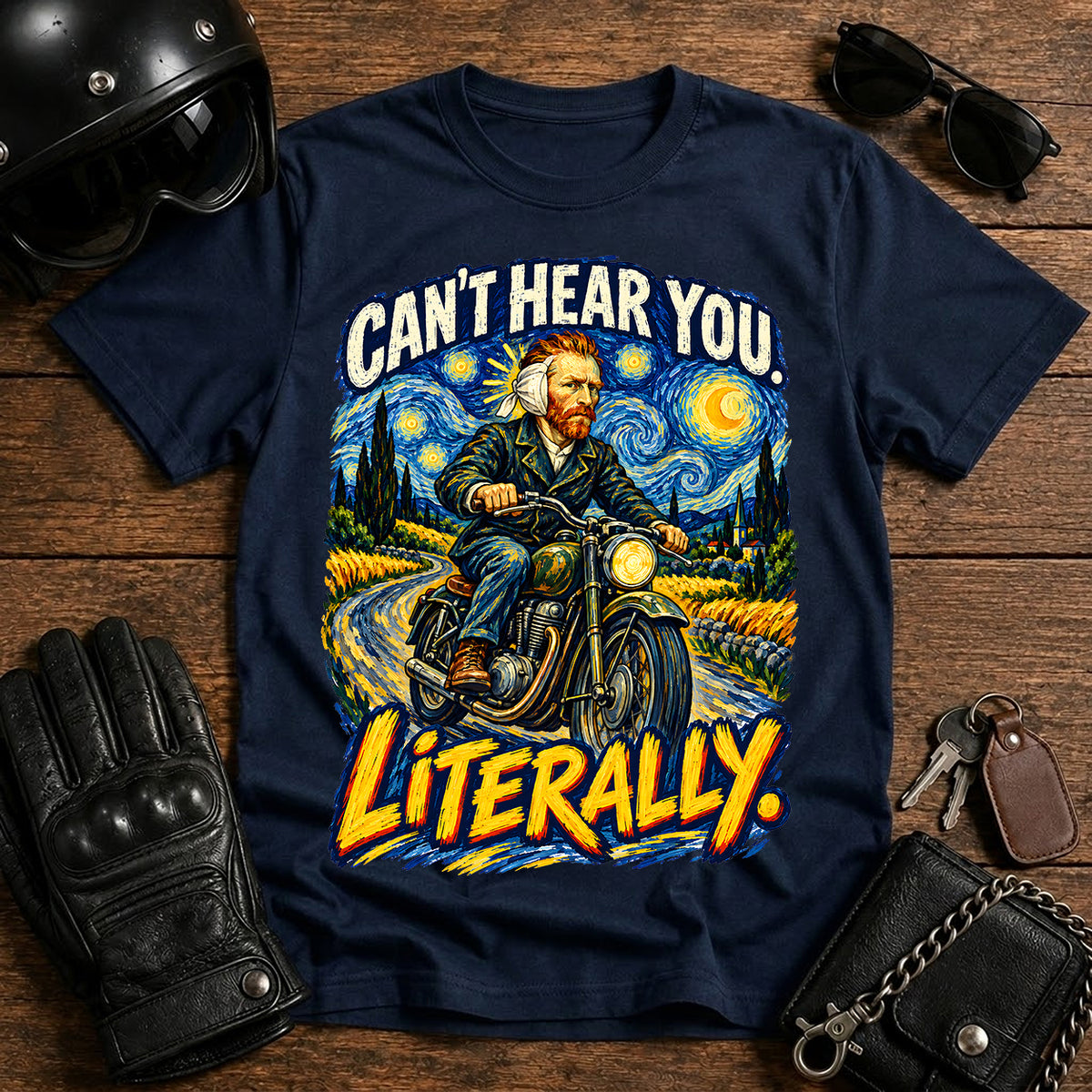 'Can't Hear You, Literally' Van Gogh Motorcycle Graphic Tee