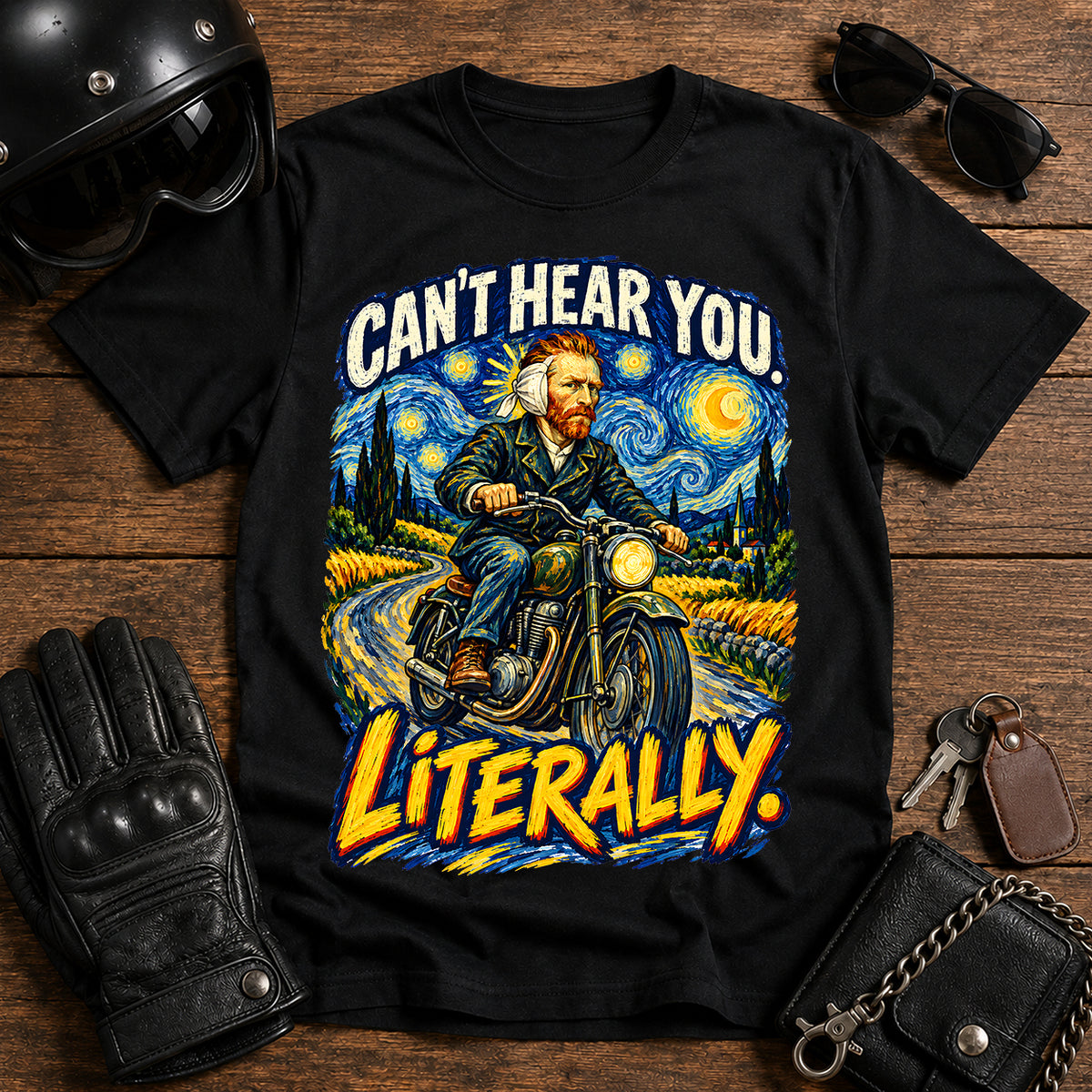 'Can't Hear You, Literally' Van Gogh Motorcycle Graphic Tee