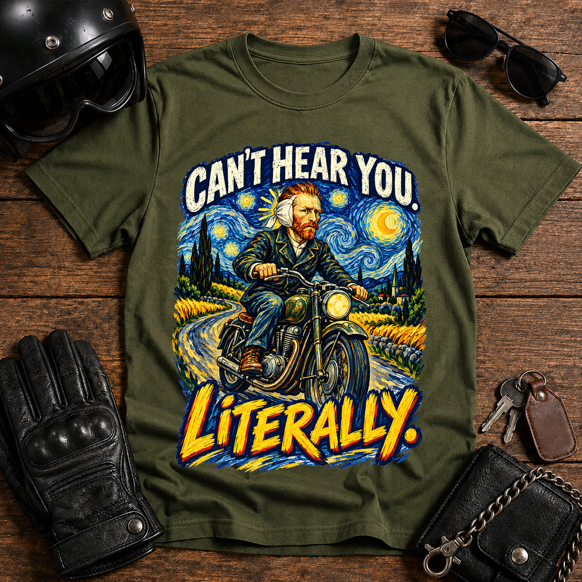 'Can't Hear You, Literally' Van Gogh Motorcycle Graphic Tee