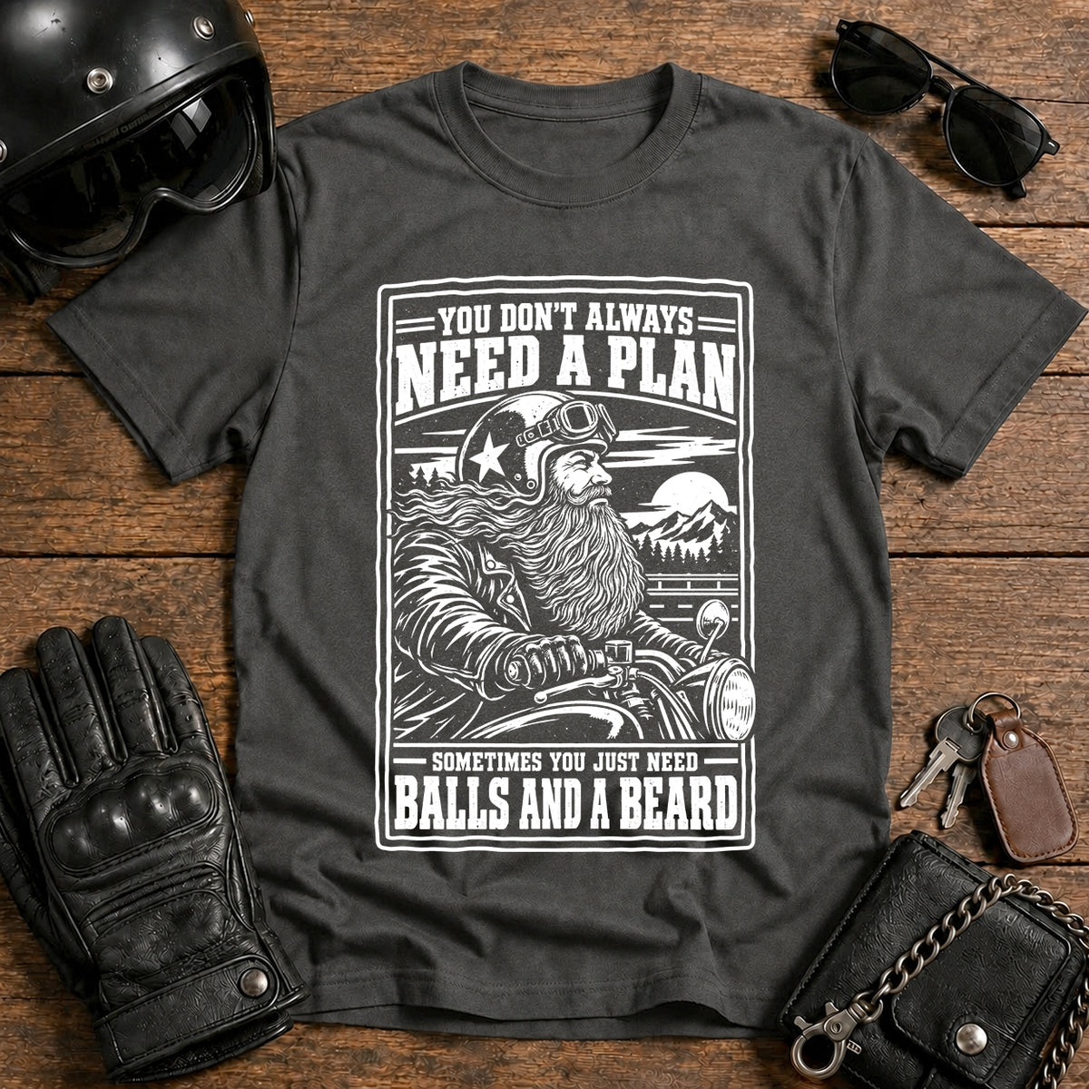You Don't Always Need a Plan (Beards & Trails Vintage Motorcycle Graphic)