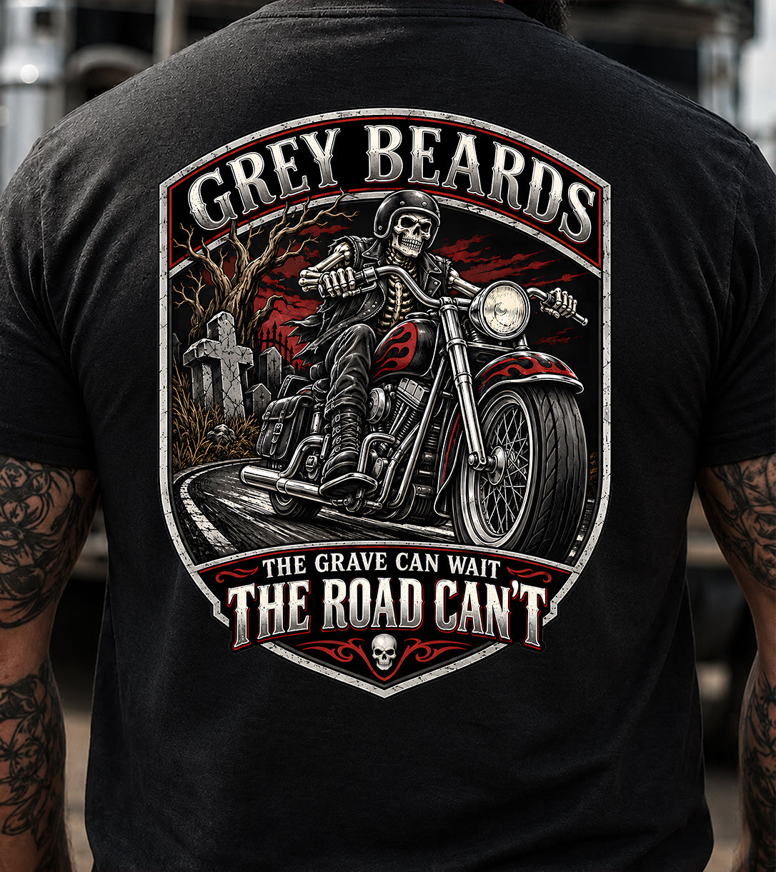 Grey Beards: The Grave Can Wait, The Road Can't T-Shirt