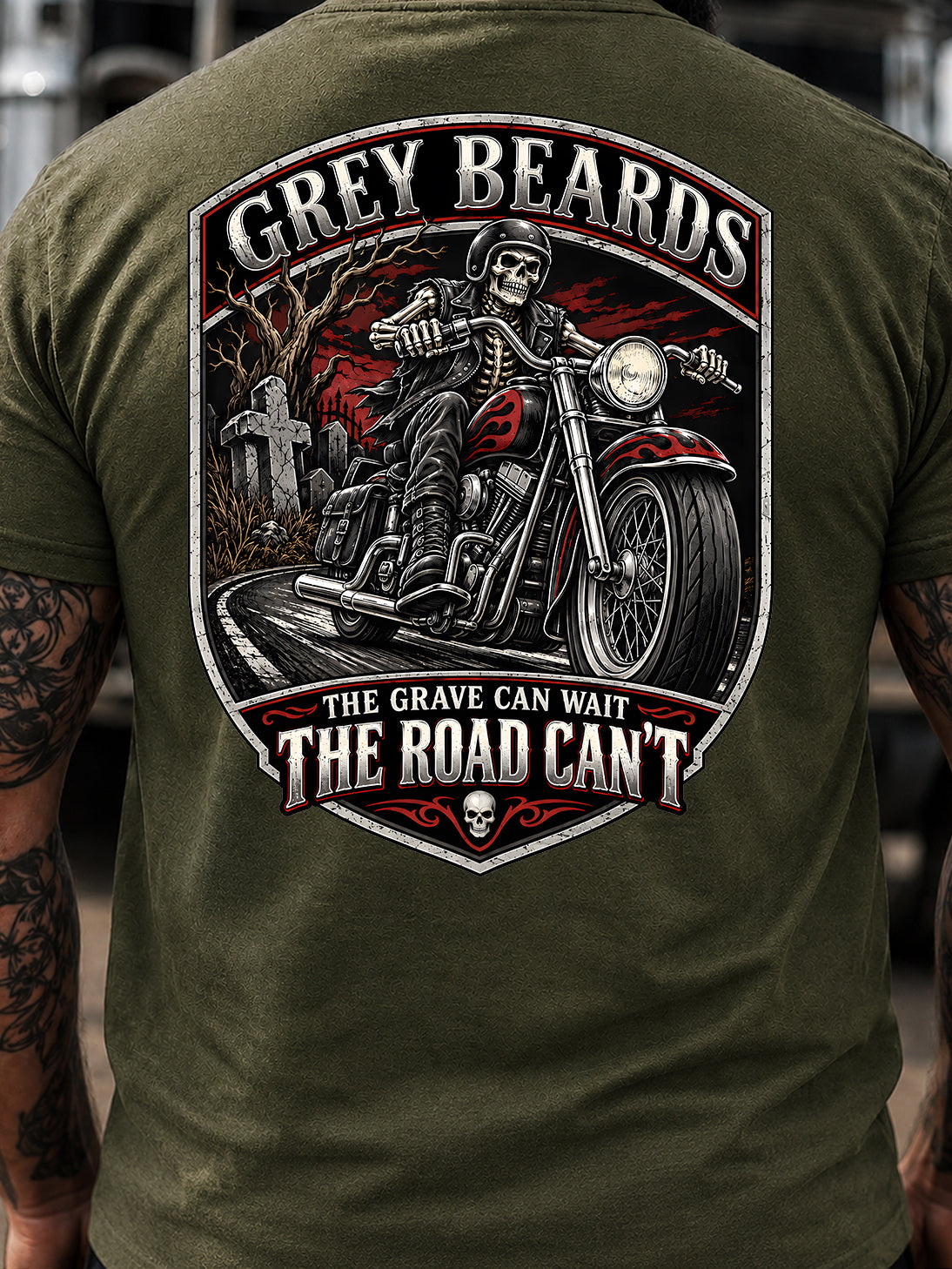 Grey Beards: The Grave Can Wait, The Road Can't T-Shirt