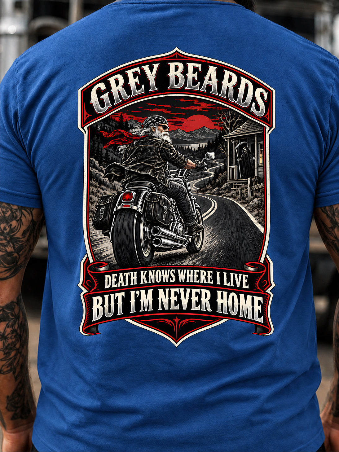 Grey Beards Death Knows Where I Live But I’m Never Home T-Shirt
