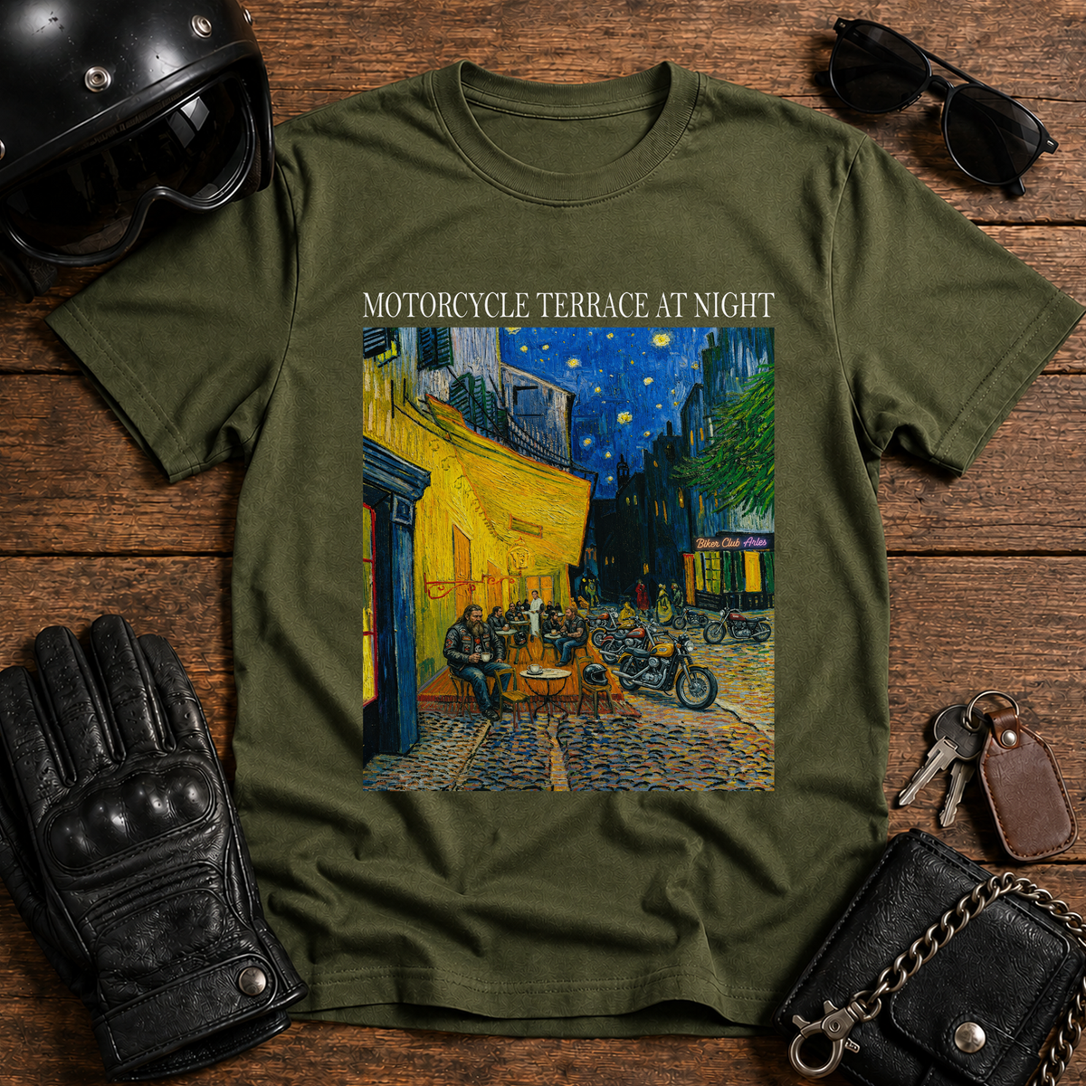 Motorcycle Terrace at Night T-Shirt