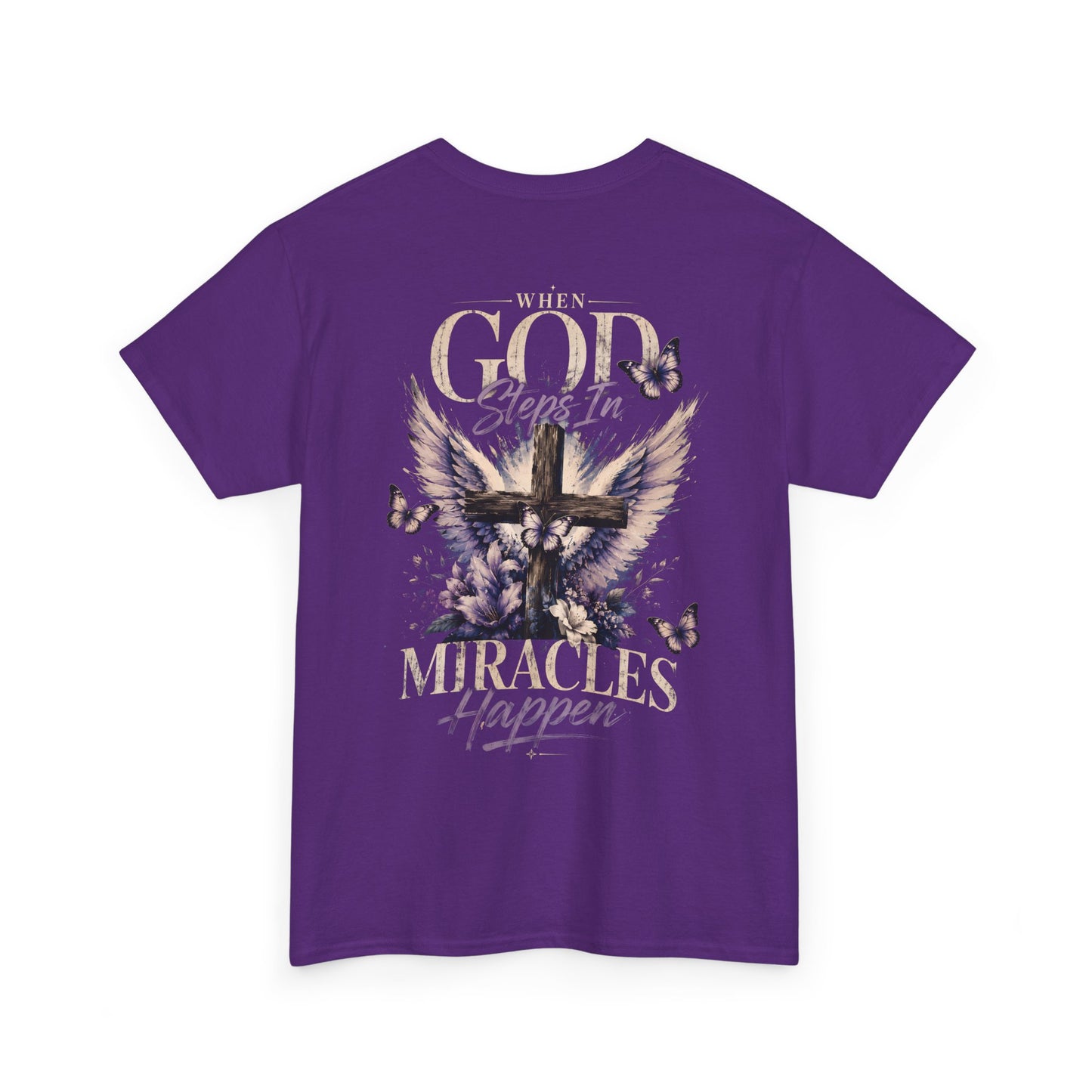 Christian Tee — "When God Steps In" Inspirational Cross T‑Shirt