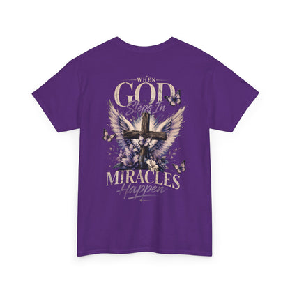 Christian Tee — "When God Steps In" Inspirational Cross T‑Shirt