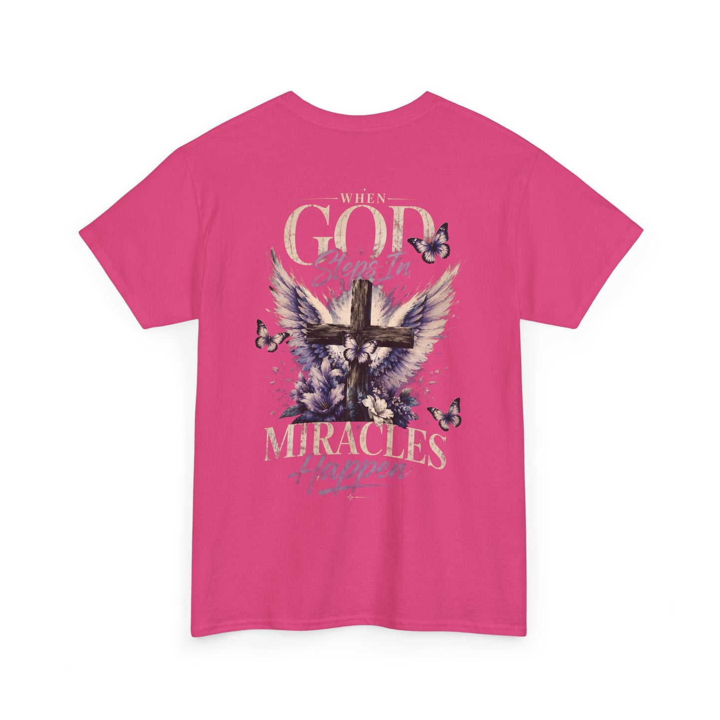 Christian Tee — "When God Steps In" Inspirational Cross T‑Shirt