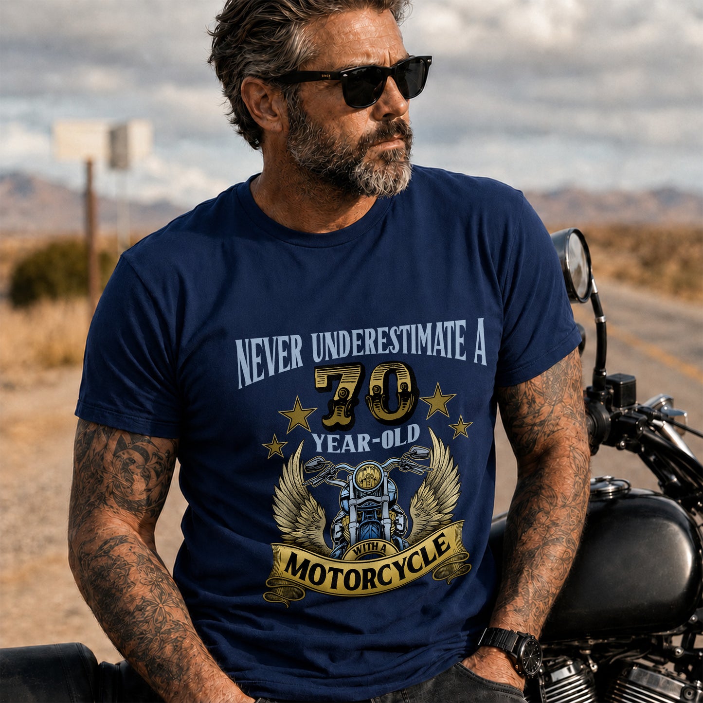 Never Underestimate a 70-Year-Old Motorcycle  T-Shirt