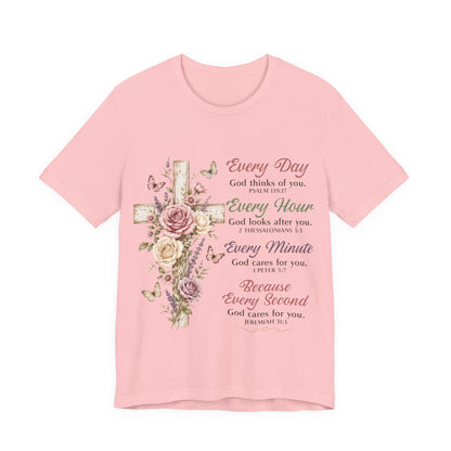 Every Day Every Second Cross Floral -Christian Women T-Shirt