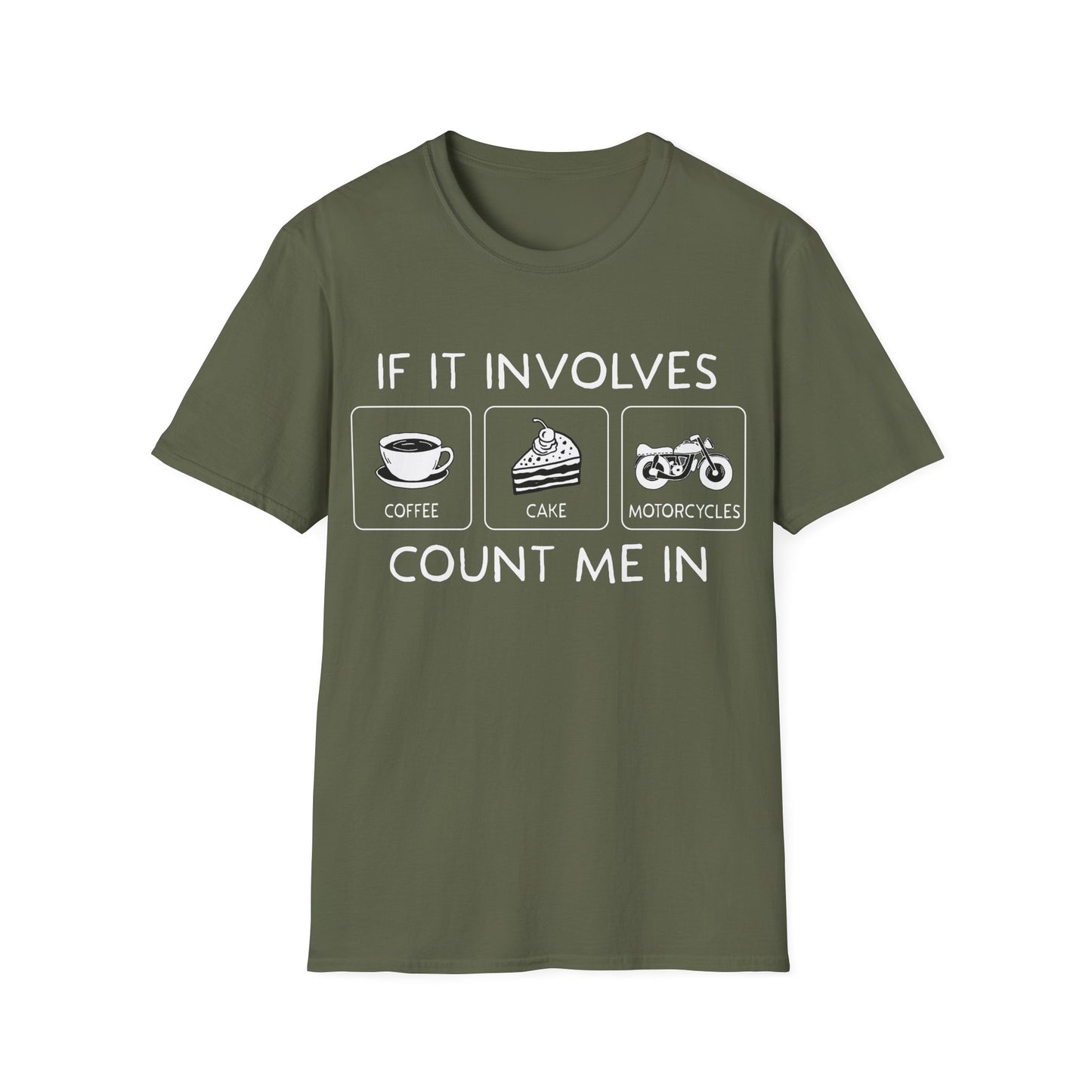 If It Involves Coffee Cake Motorcycle Count Me In T-Shirt
