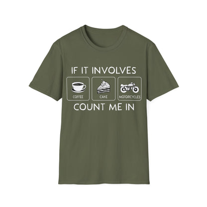 If It Involves Coffee Cake Motorcycle Count Me In T-Shirt